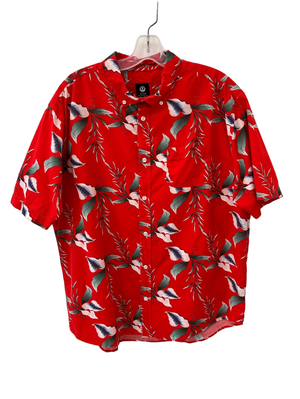 Amnesia Red Floral Camp Shirt XL Large Hawaiian Casual Cotton Button Up Mens
